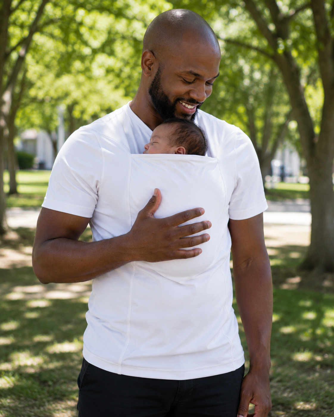 Blanc · Courte · T-shirt porte-bébé Nidou blanc manches courtes, en extérieur