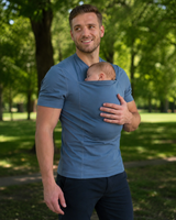 Bleu · Courte · T-shirt porte-bébé Nidou bleu, papa et bébé au parc