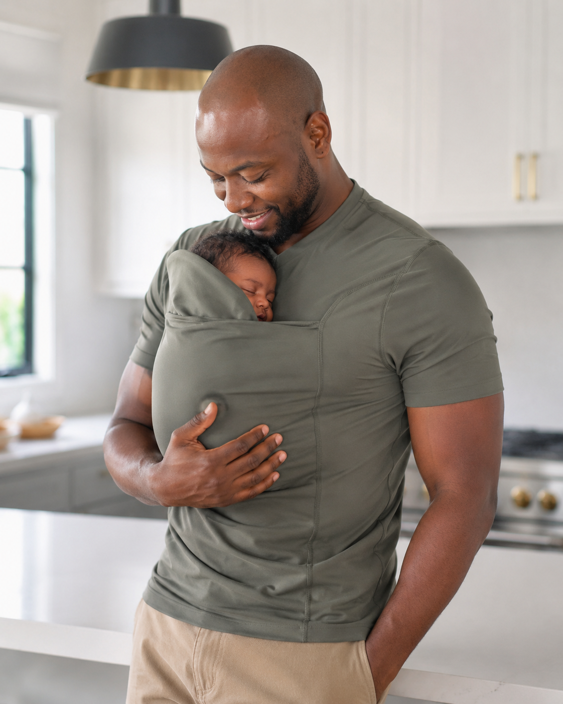 Vert · Courte · T-shirt porte-bébé Nidou vert sauge, à la maison