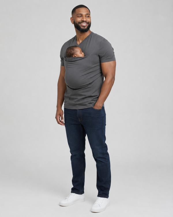 Gris · Courte · T-shirt porte-bébé Nidou gris, plan studio en pied