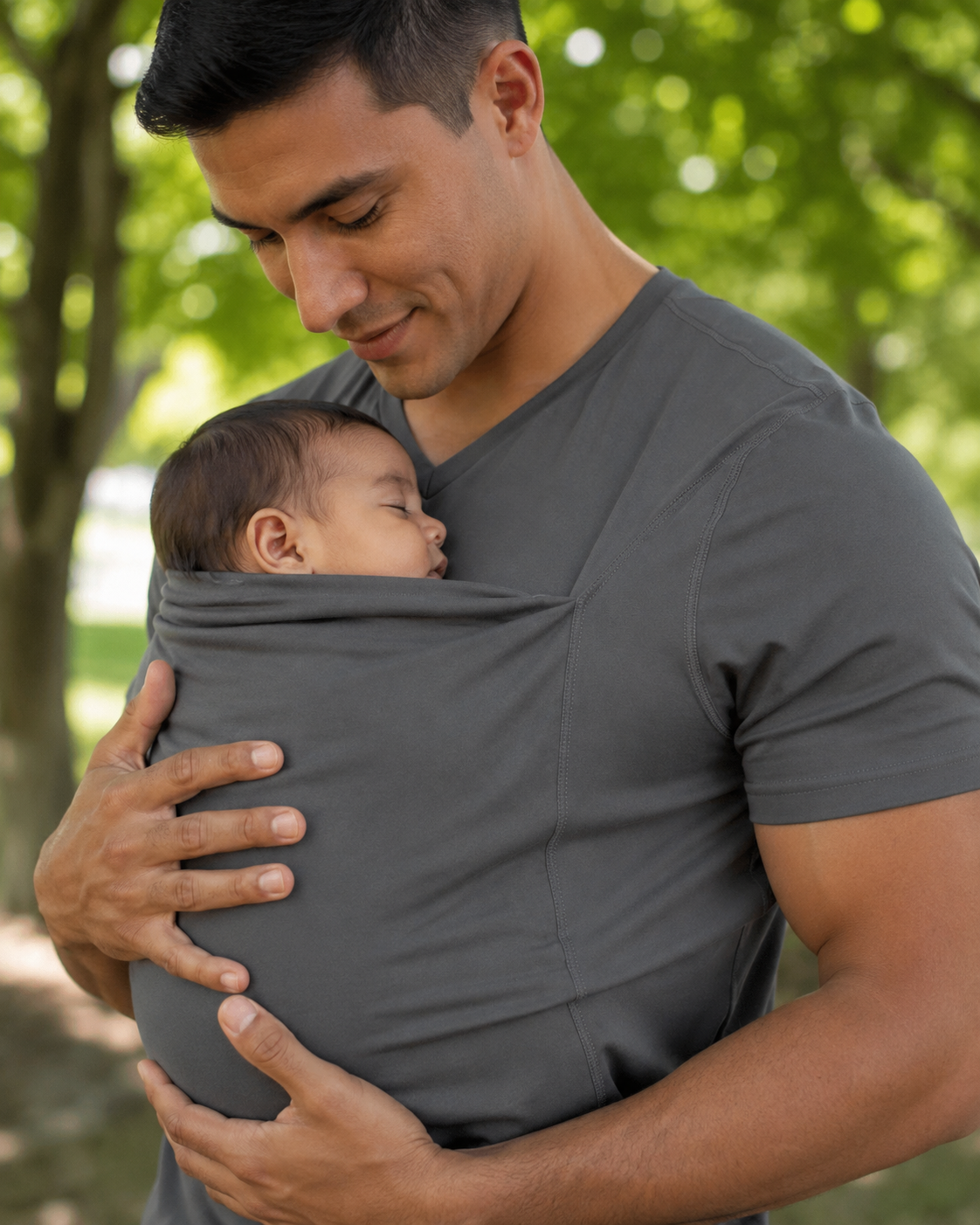 Gris · Courte · T-shirt porte-bébé Nidou gris, détail poche kangourou